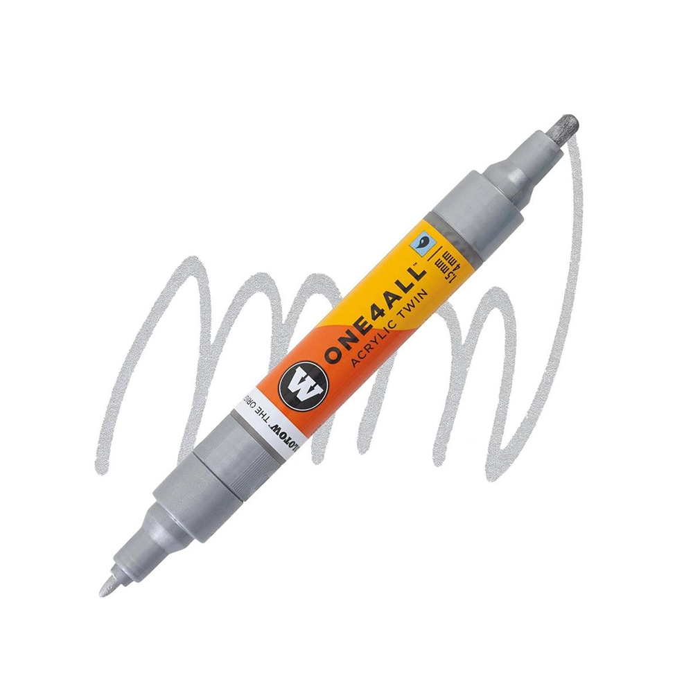 Molotow ONE4ALL Acryl Twin двустранен акрилен маркер, 1,5 + 4 мм, металик сребърен - MOL-O4A-TWIN-227